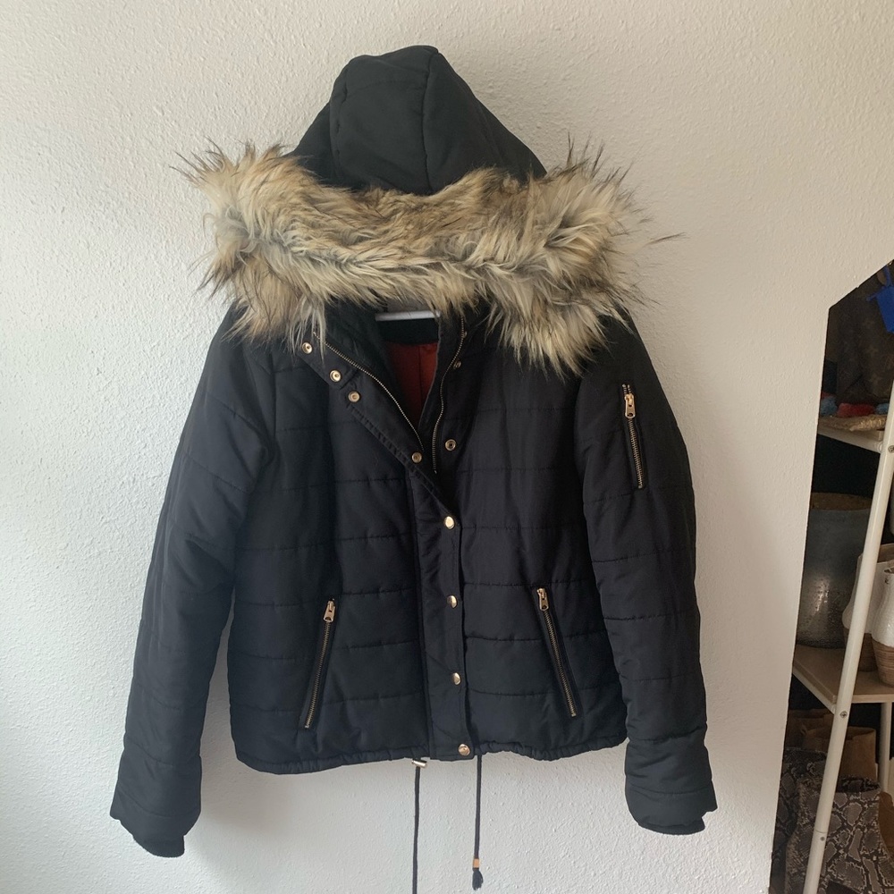 Thread & Supply Puffer Jacket with Faux Fur Hood